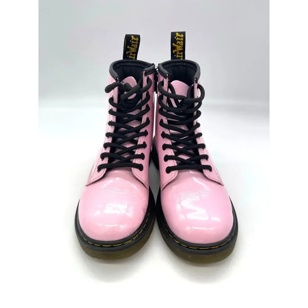 Girls Dr Martens Air Wair Pale Pink Patent Leather 1460 J Ankle ZIp Boots Size 1